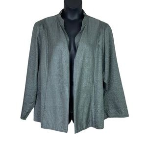 Eileen Fisher 100% Tussah Silk Metallic Unlined Open Jacket Gray Green Size 3X